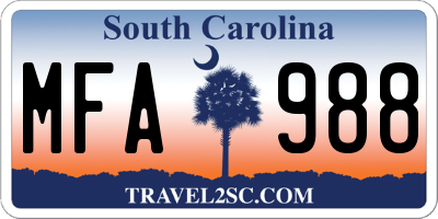 SC license plate MFA988