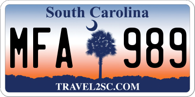 SC license plate MFA989