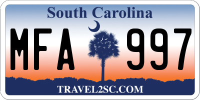 SC license plate MFA997
