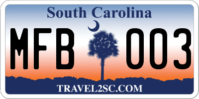 SC license plate MFB003