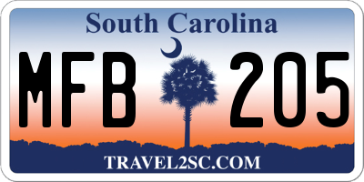 SC license plate MFB205