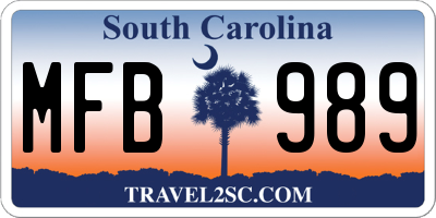 SC license plate MFB989