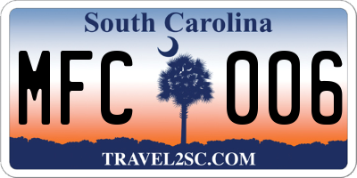 SC license plate MFC006