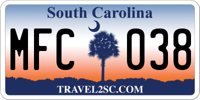 SC license plate MFC038