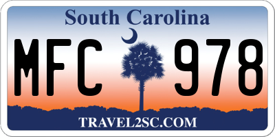 SC license plate MFC978