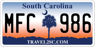 SC license plate MFC986