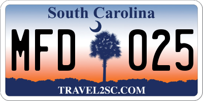 SC license plate MFD025