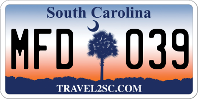 SC license plate MFD039