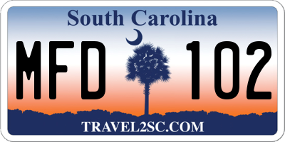 SC license plate MFD102