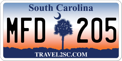 SC license plate MFD205