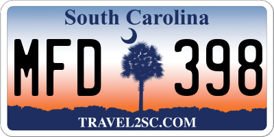SC license plate MFD398