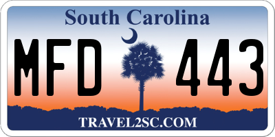 SC license plate MFD443