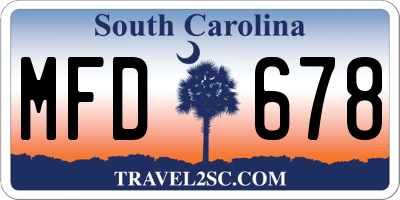 SC license plate MFD678