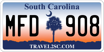 SC license plate MFD908