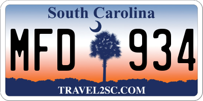 SC license plate MFD934
