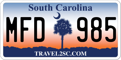 SC license plate MFD985