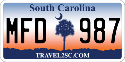 SC license plate MFD987