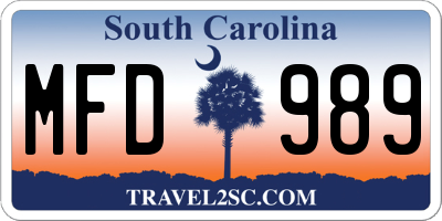 SC license plate MFD989