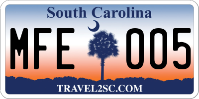 SC license plate MFE005