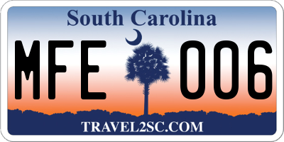 SC license plate MFE006