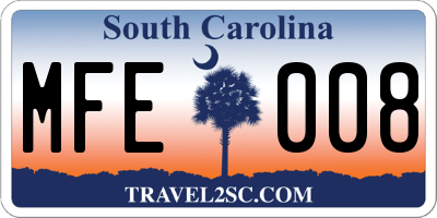 SC license plate MFE008
