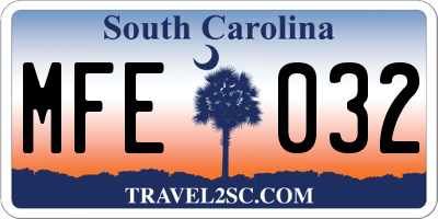 SC license plate MFE032