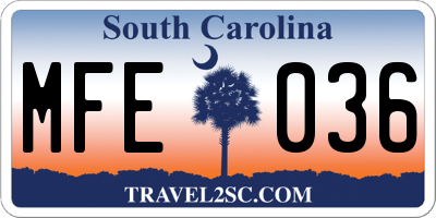 SC license plate MFE036