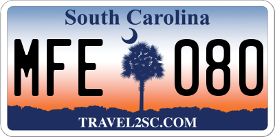 SC license plate MFE080