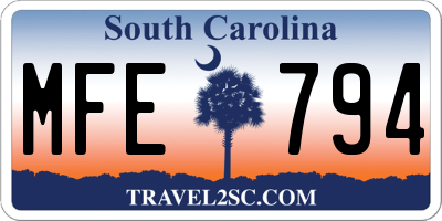 SC license plate MFE794