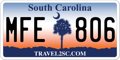 SC license plate MFE806