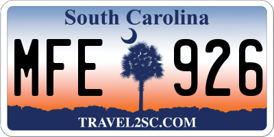 SC license plate MFE926