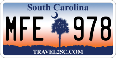 SC license plate MFE978