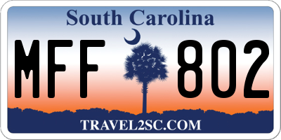 SC license plate MFF802