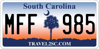 SC license plate MFF985