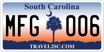 SC license plate MFG006