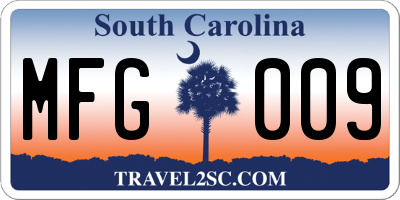 SC license plate MFG009