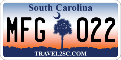 SC license plate MFG022