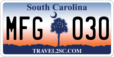 SC license plate MFG030