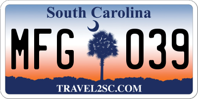 SC license plate MFG039