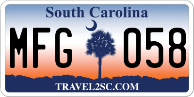 SC license plate MFG058