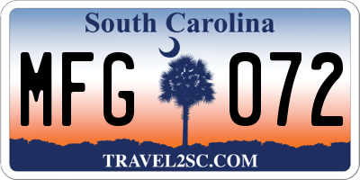 SC license plate MFG072