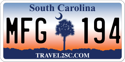 SC license plate MFG194