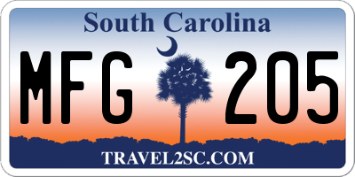 SC license plate MFG205