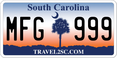 SC license plate MFG999