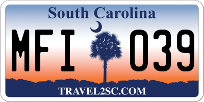 SC license plate MFI039