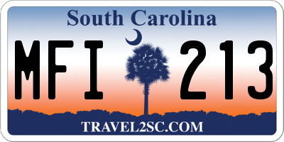 SC license plate MFI213