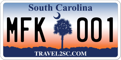 SC license plate MFK001