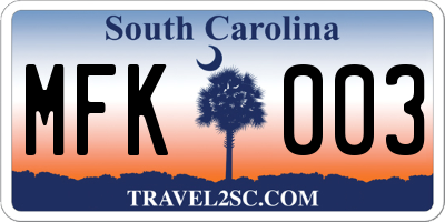 SC license plate MFK003