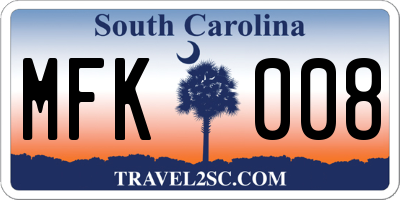 SC license plate MFK008