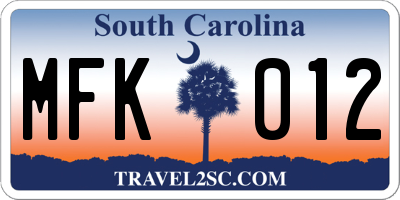 SC license plate MFK012